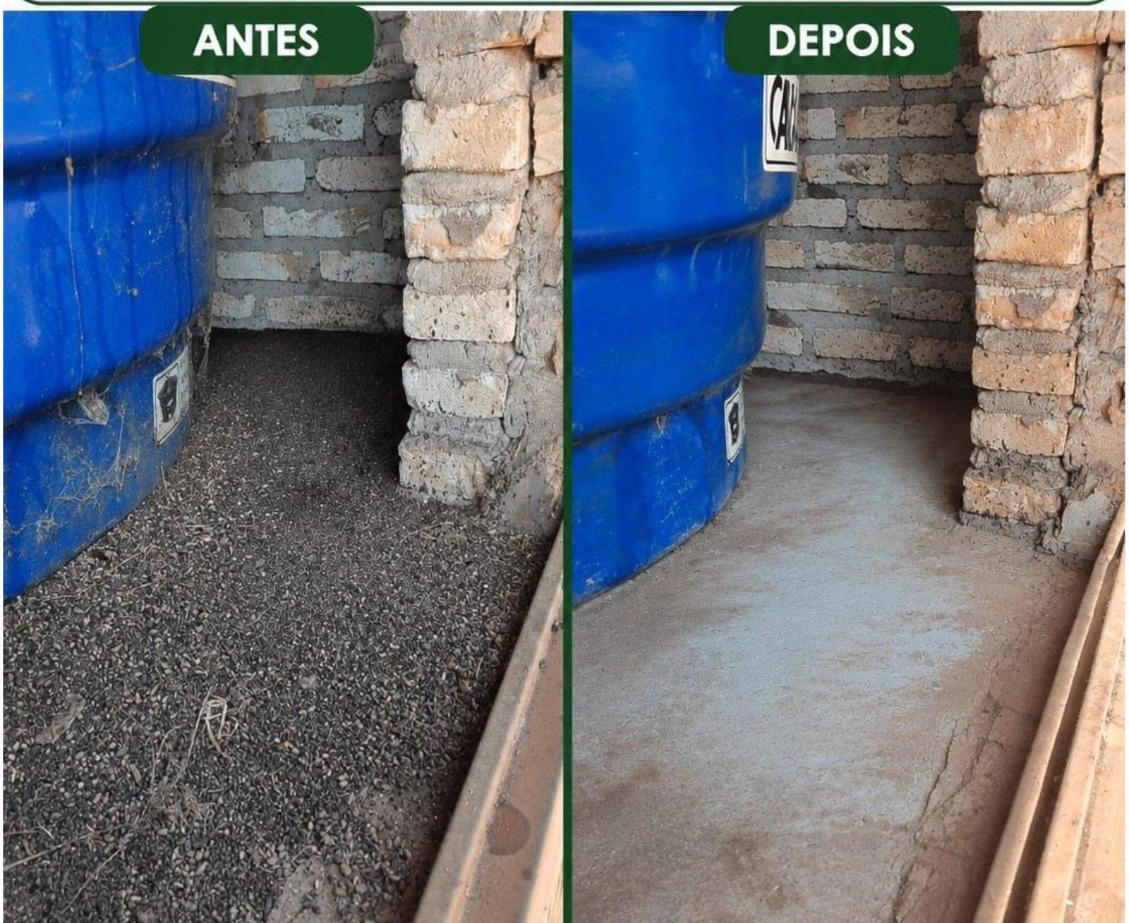 Antes e depois — limpeza junto à caixa d'água