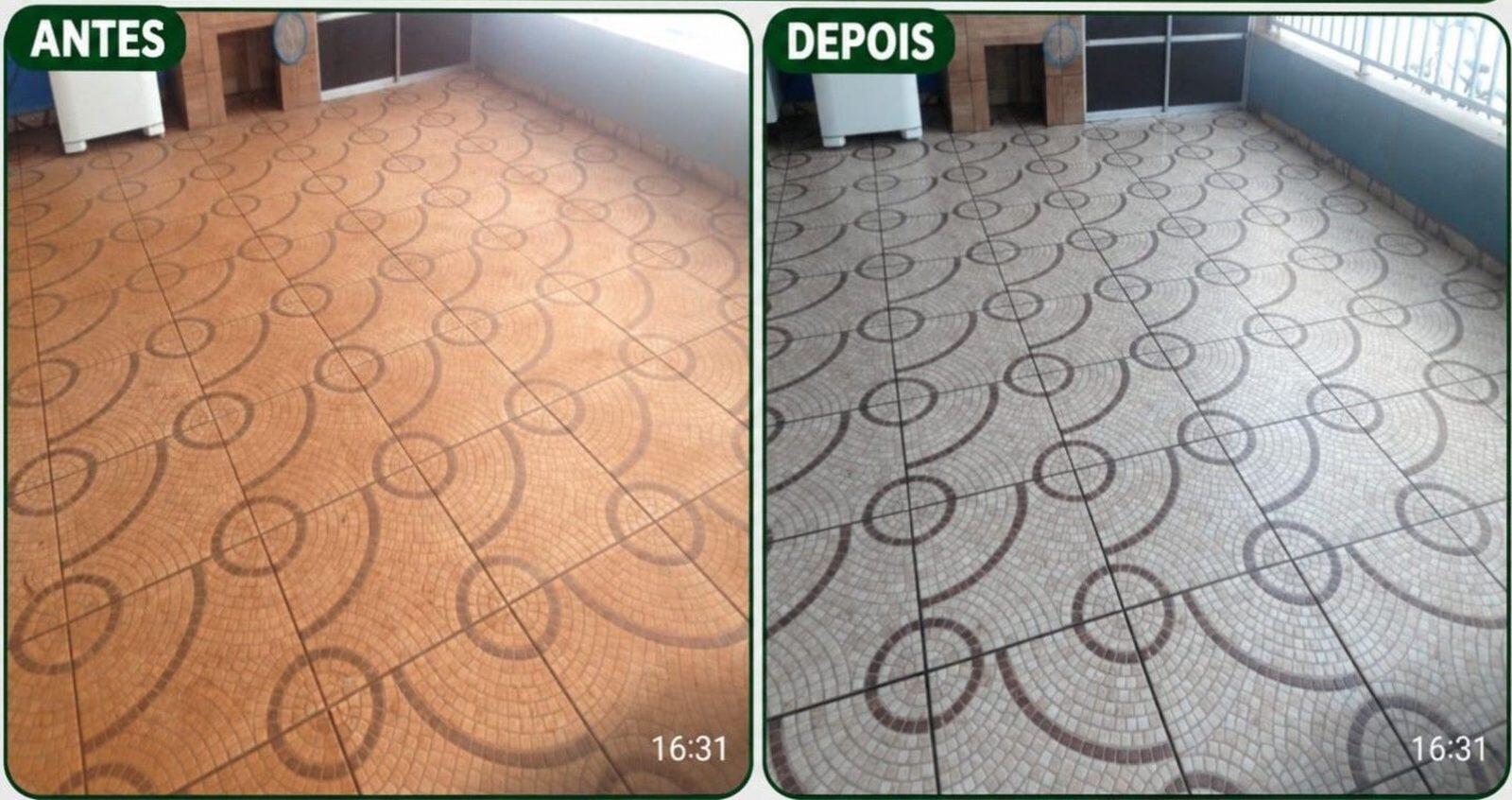 Antes e depois — limpeza de piso