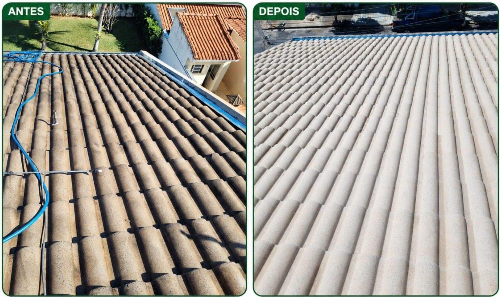 Antes e depois — lavagem de telhado