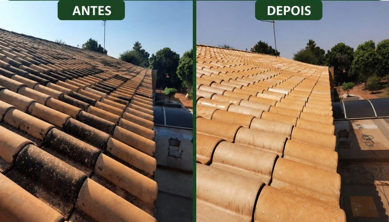 Antes e depois — lavagem de telhado