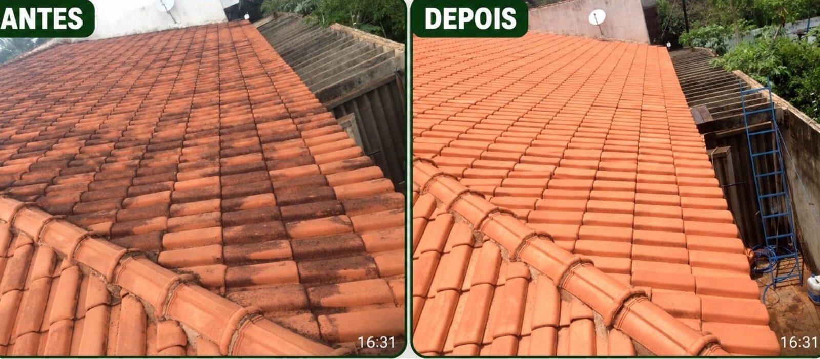 Antes e depois — lavagem de telhado