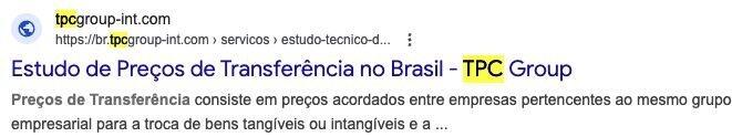 Resultado do TPC Group no Google: Estudo de Preços de Transferência no Brasil