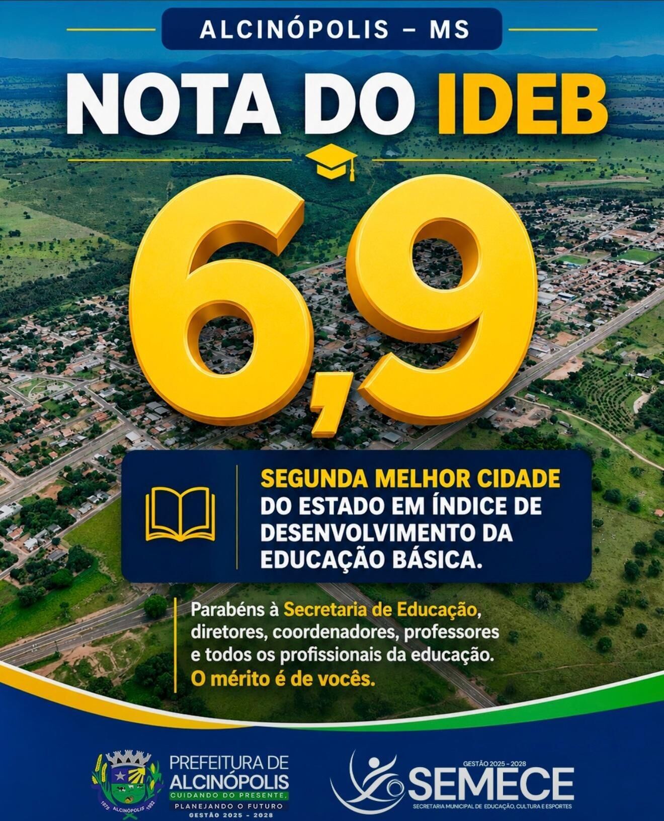 Ilustração da notícia Alcinópolis alcança nota 6,9 no IDEB e conquista o 2º melhor desempenho de Mato Grosso do Sul