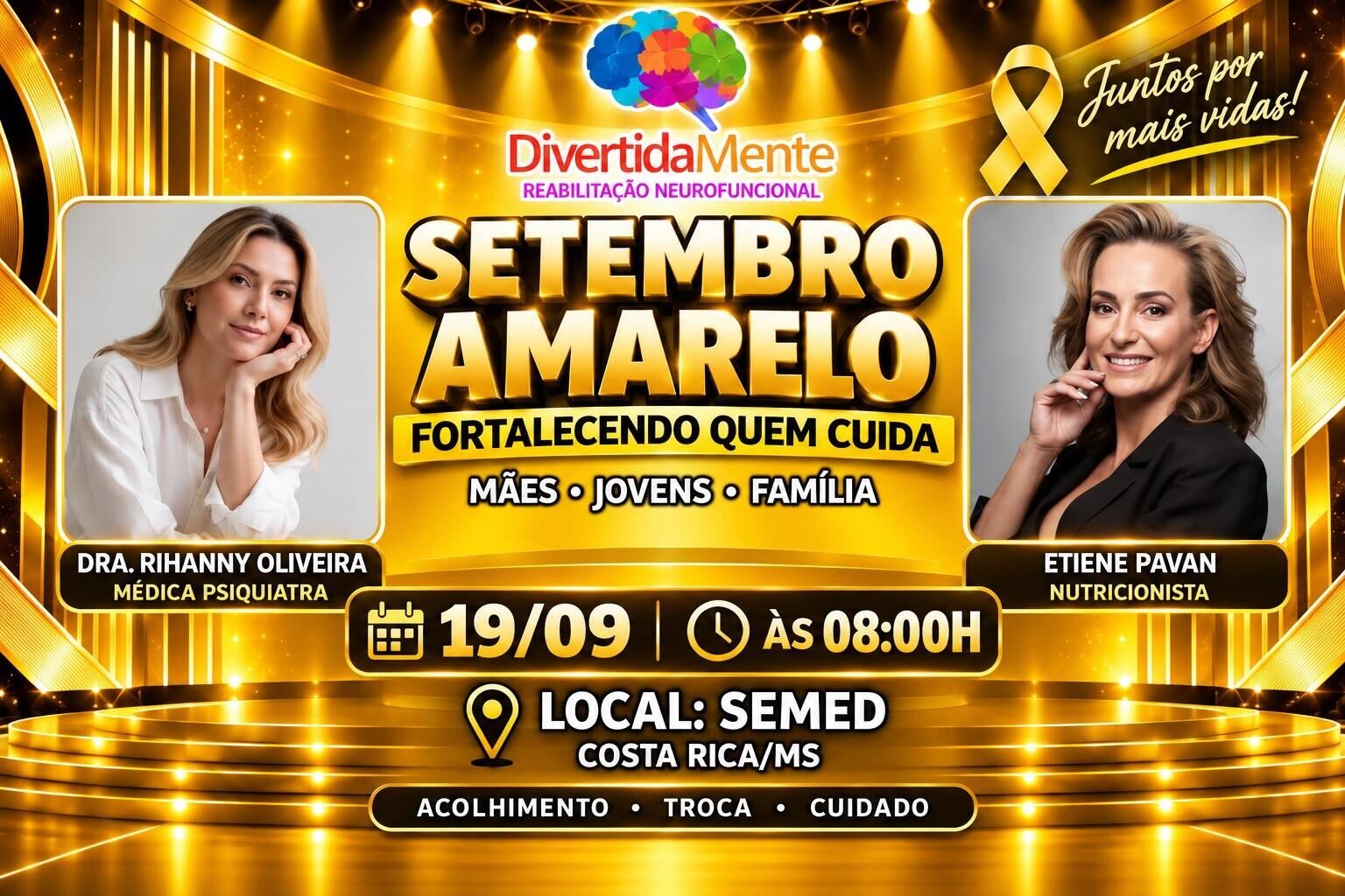 Imagem da notícia Clínica Divertidamente realiza no próximo sábado o “Setembro Amarelo - Fortalecendo Quem Cuida” em Costa Rica