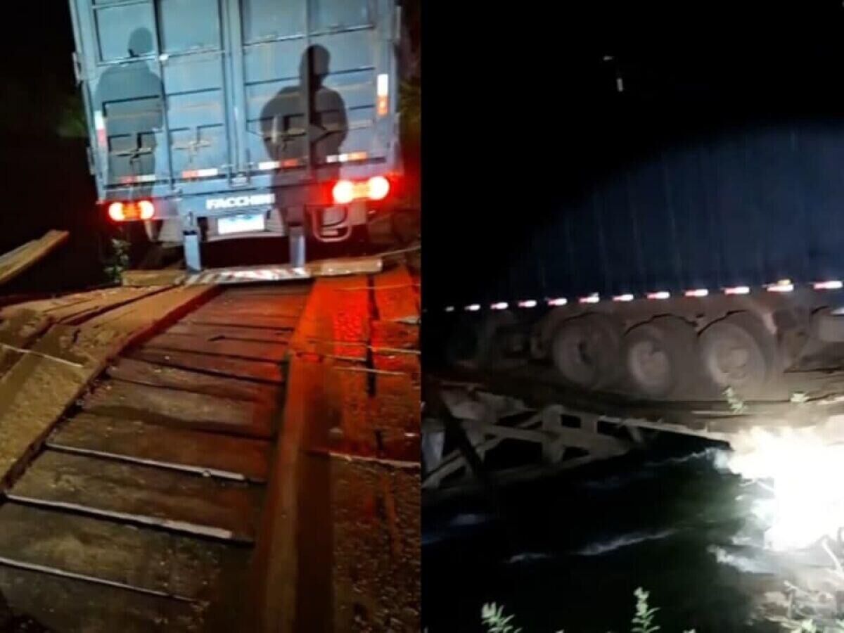 Ilustração da notícia Estrutura cede e deixa carreta carregada com cana presa sobre rio em Cassilândia da MS Todo dia