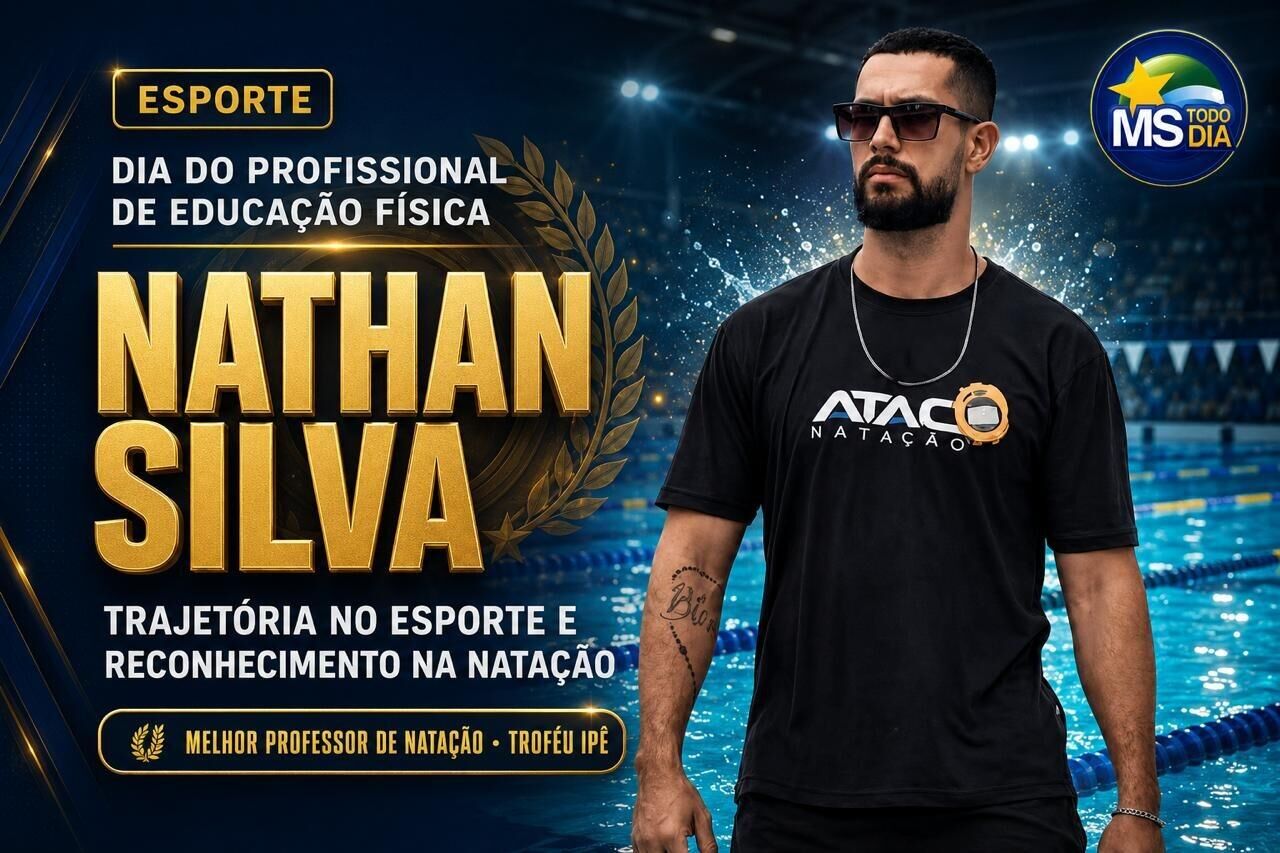 Ilustração da notícia No Dia do Profissional de Educação Física, Nathan Silva comemora trajetória no esporte e reconhecimento na natação da MS Todo dia
