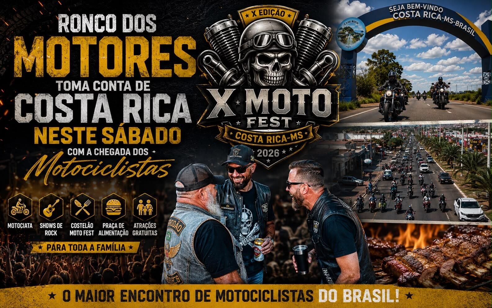 Imagem ilustrativa da matéria Moto Fest movimenta Costa Rica neste sábado com motociata e grandes shows; DJ Celso encerra a programação