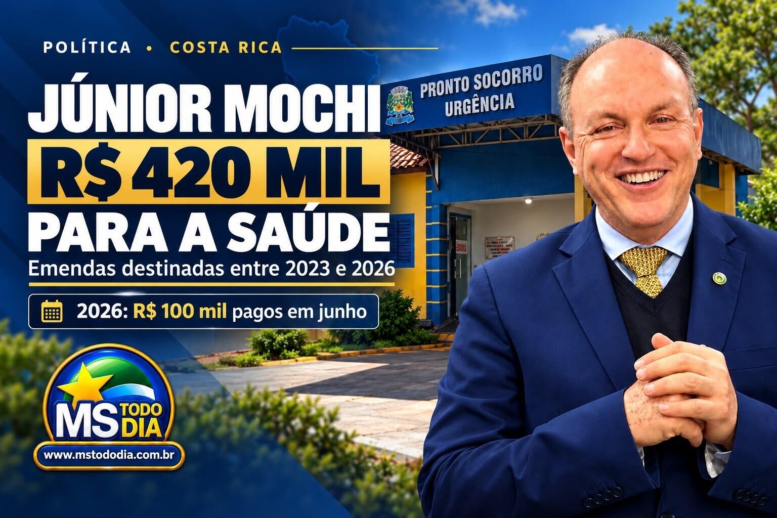 Ilustração da notícia Júnior Mochi destina R$ 420 mil à saúde de Costa Rica e apresenta ações do mandato