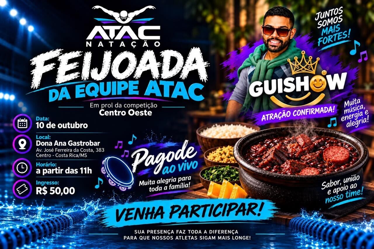 Imagem da notícia Com feijoada e pagode, ATAC Natação busca recursos para atletas disputarem competição Centro-Oeste