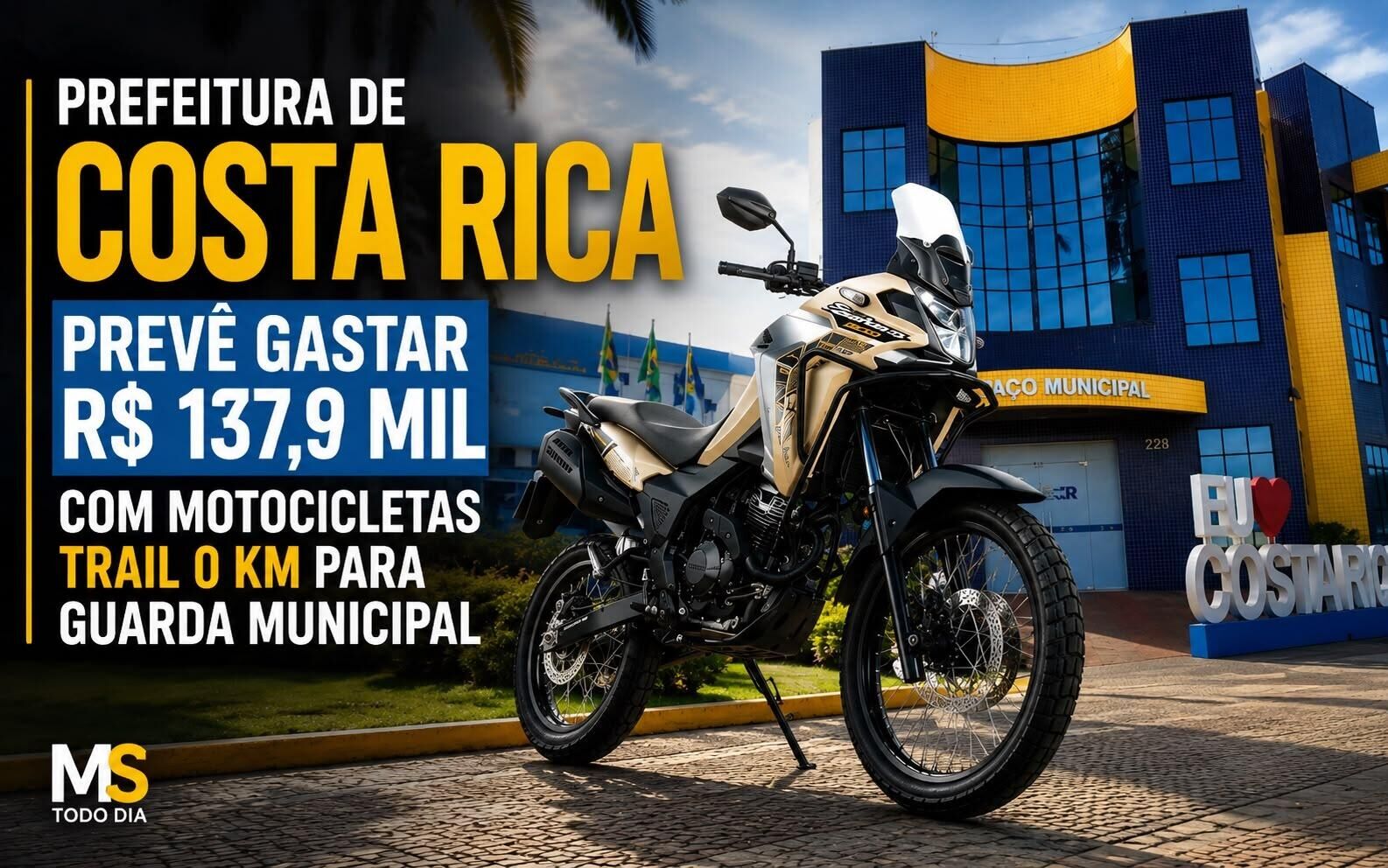 Ilustração da notícia Prefeitura de Costa Rica abre licitação de R$ 137,9 mil para motos da Guarda Municipal ainda sem operação da MS Todo dia