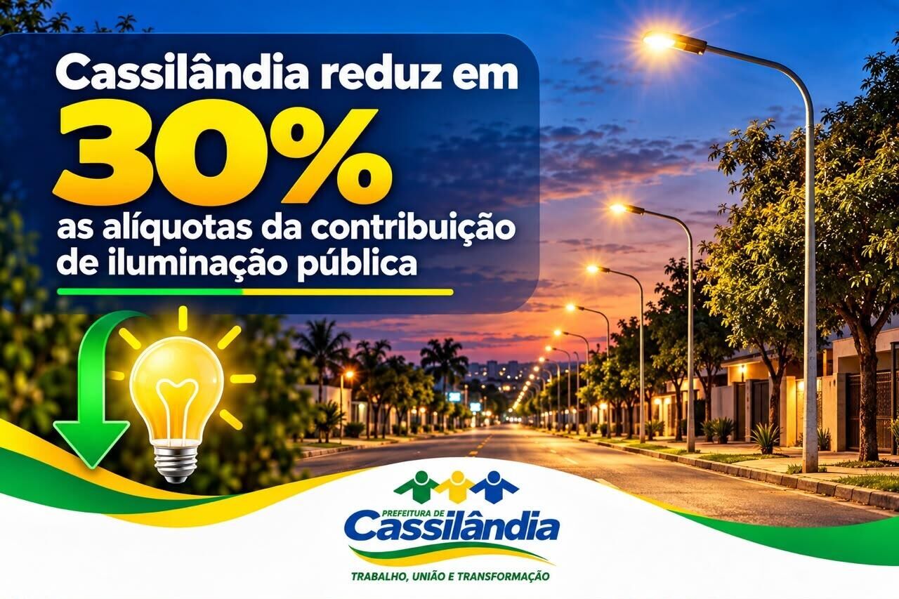 Imagem ilustrativa da matéria Cassilândia reduz em 30% a taxa de iluminação pública a partir de 2027