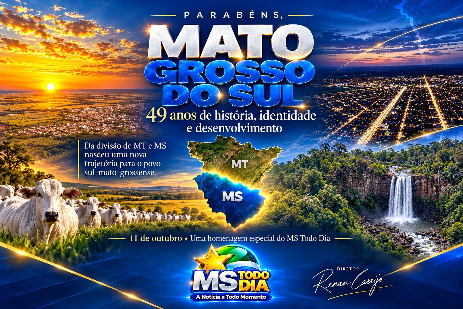 Imagem ilustrativa da matéria Mato Grosso do Sul celebra 49 anos e MS Todo Dia há 16 anos conta as histórias da nossa gente
