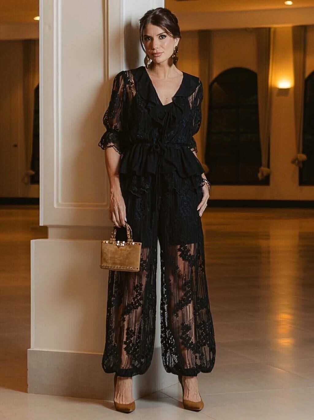 Imagem de Conjunto Renda Calça Aladim Preto Luzia Fazzolli
