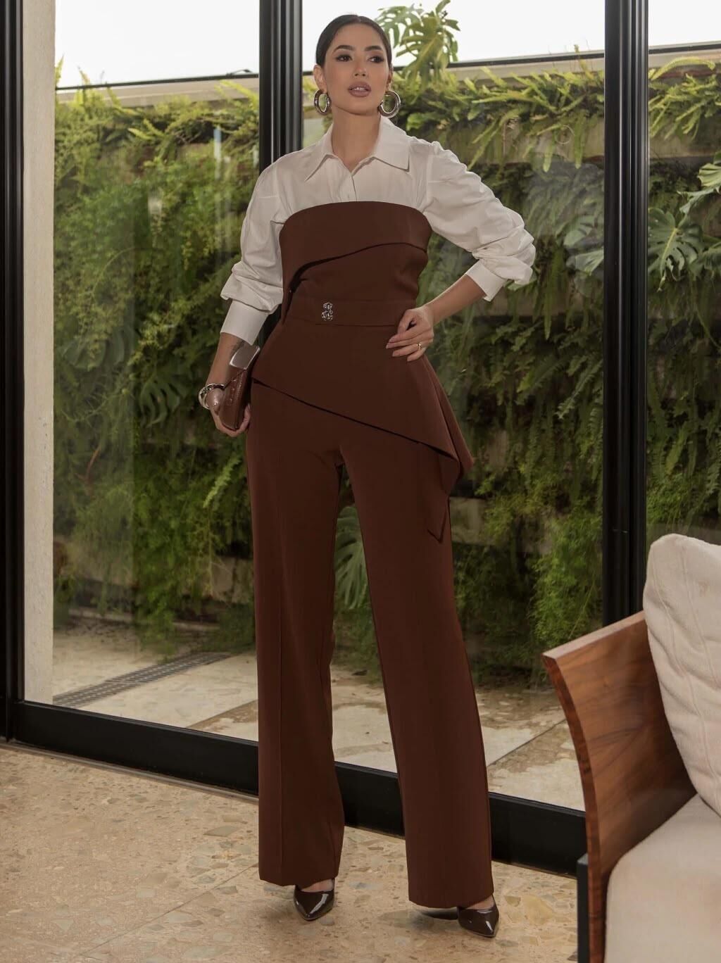 Imagem de Conjunto Alfaiataria Top E Calça Marrom Luzia Fazzolli