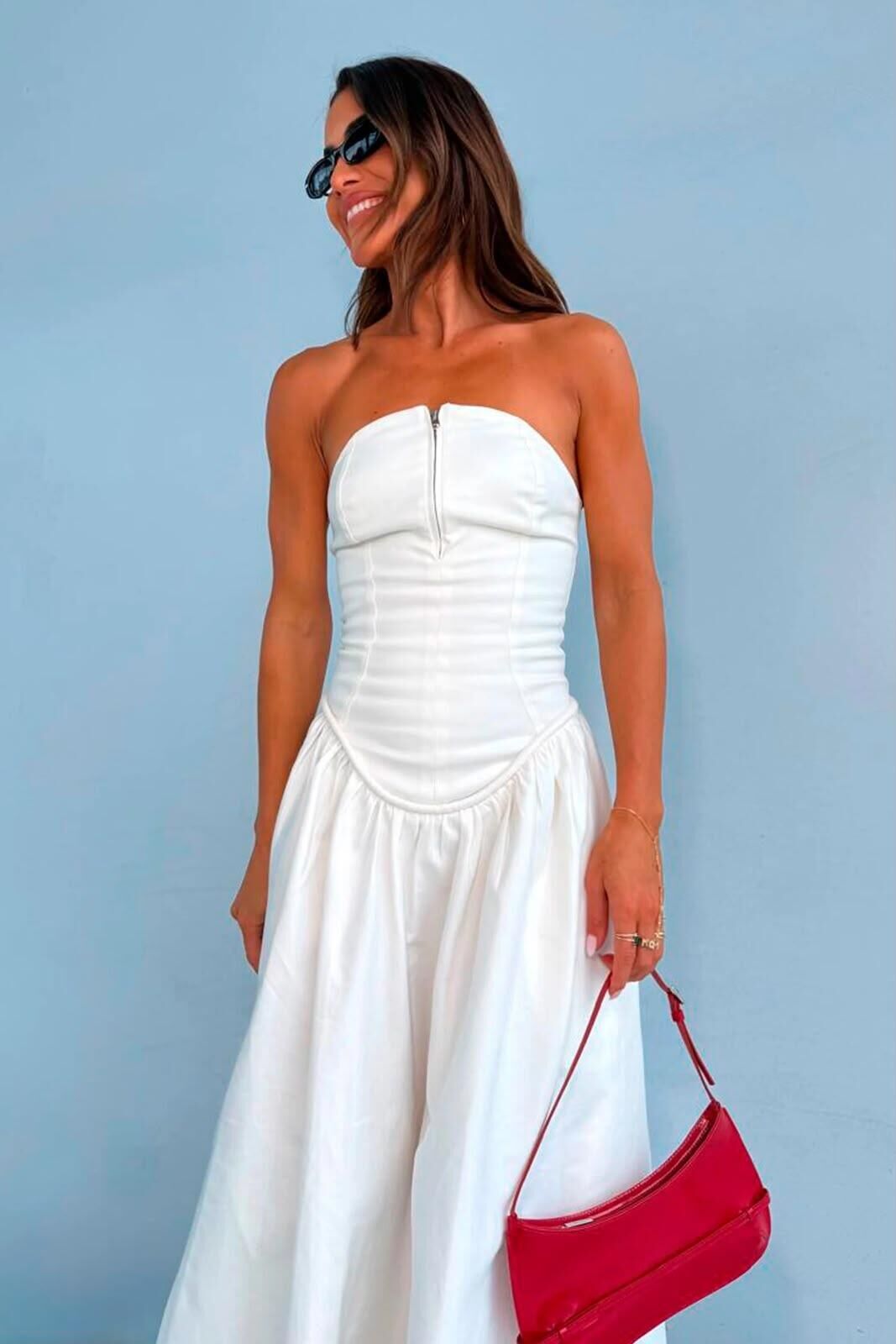 Imagem de Vestido Mídi Tomara Que Caia Zíper De Metal Frontal Off White Zen