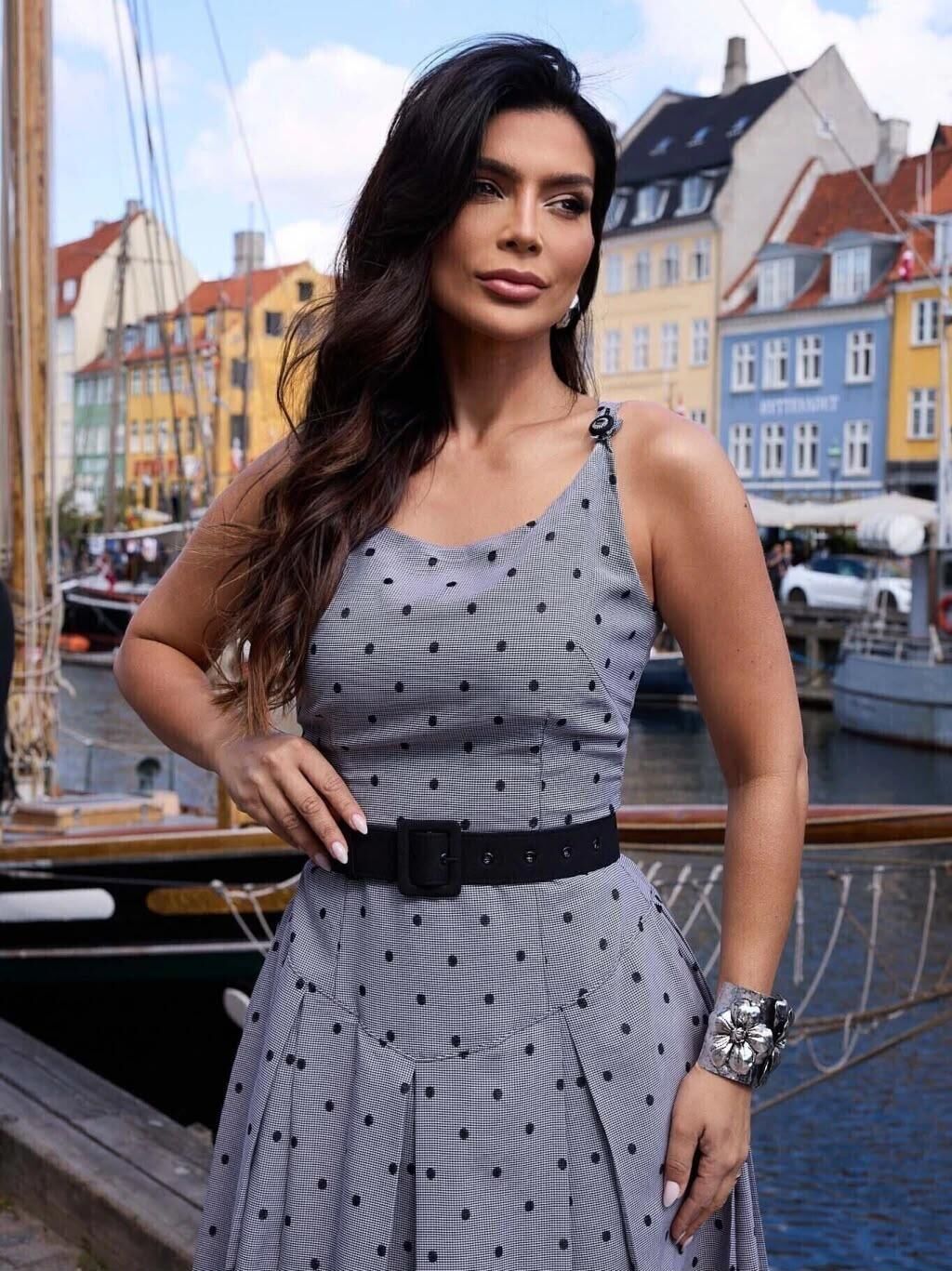 Imagem de Vestido Tricoline Fio Tinto Vichy Com Pregas Luzia Fazzolli