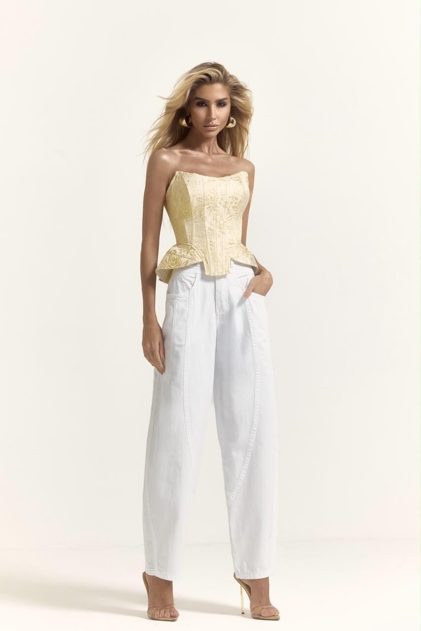 Imagem de Corset Jacquard Tomara Que Caia Dourado Closet De Luxe