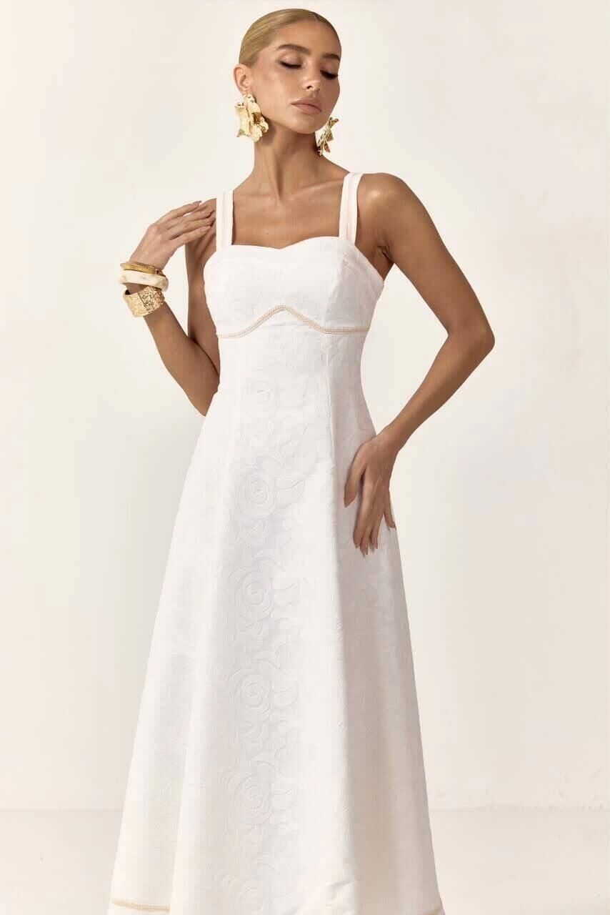 Imagem de Vestido Mídi Alfaiataria Bordado Off White Closet De Luxe