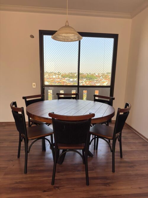 Imagem do produto Mesa Redonda Teca Ripada 140cm Base Alumínio com Cadeira Milano
