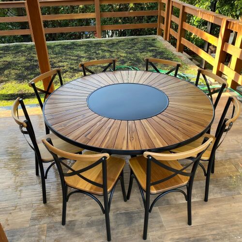 Imagem do produto Mesa Íris Teca 160cm com Base Alumínio Cadeira Paris Alumínio