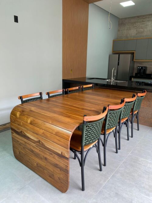 Imagem do produto Mesa Cascata Teca 250x110cm com 8 Cadeiras Milano