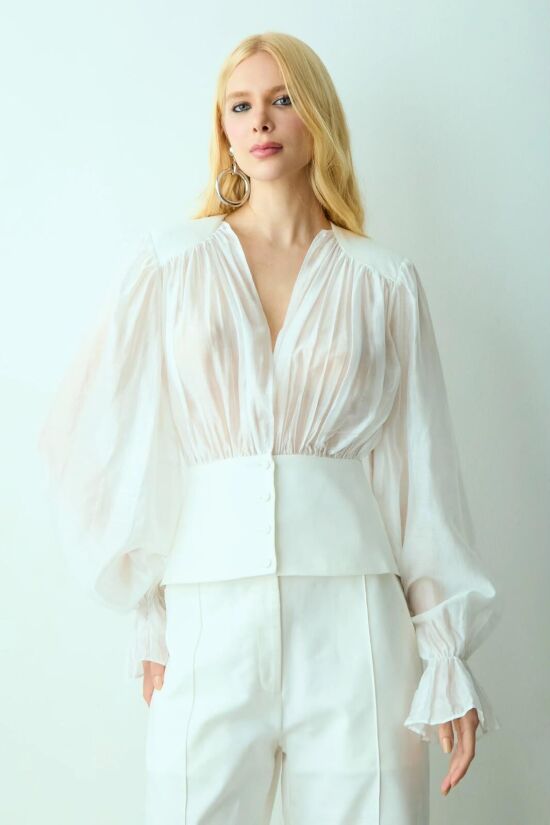 Imagem de Blusa Manga Longa Com Pala E Botões Off White Zen