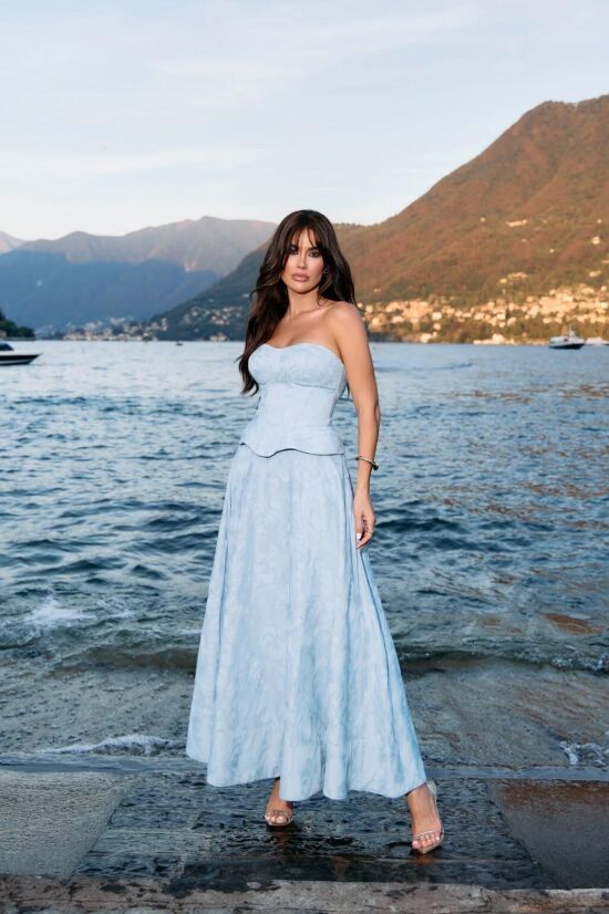 Imagem de Conjunto Corset Tomara Que Caia E Saia Mídi Godê Azul Closet De Luxe