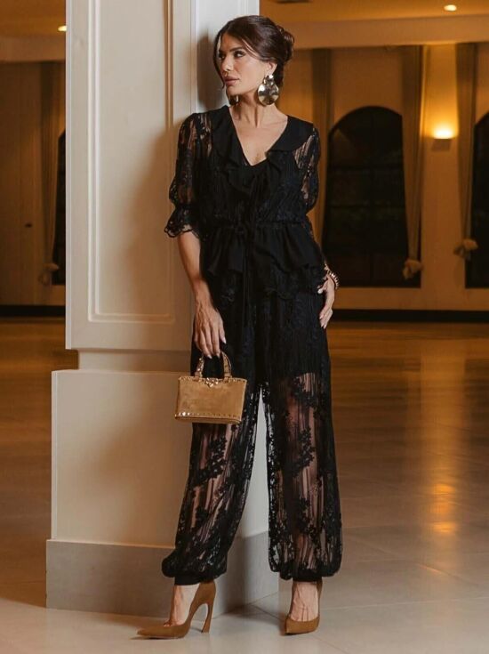 Imagem de Conjunto Renda Calça Aladim Preto Luzia Fazzolli