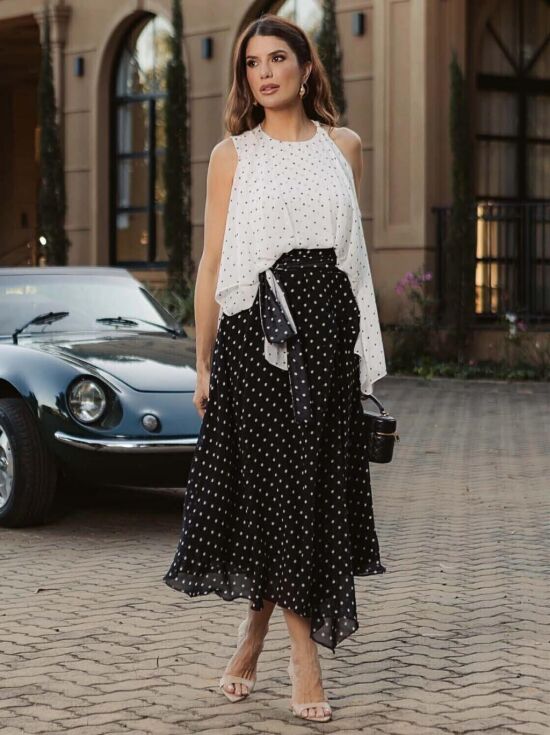 Imagem de Vestido Chiffon Estampado Assimétrico Poá Luzia Fazzolli