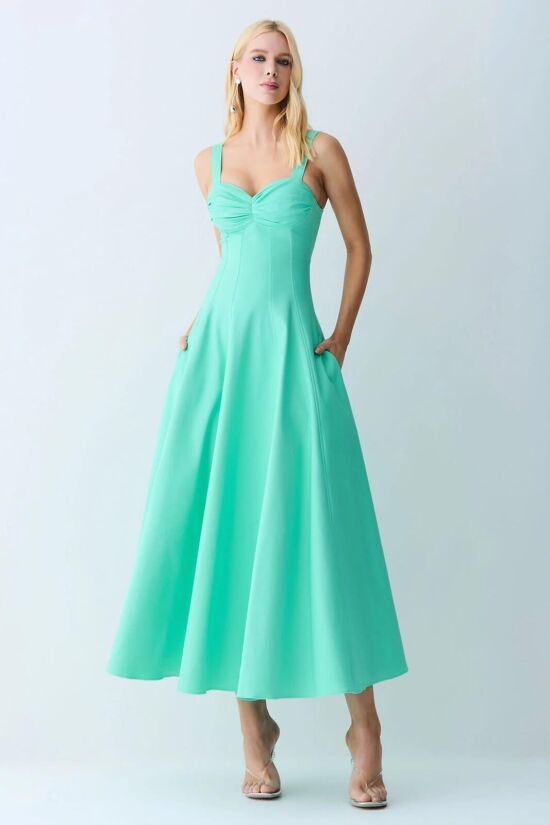 Imagem de Vestido Mídi Drapeados Busto E Recortes Cintura Verde Maresias Zen