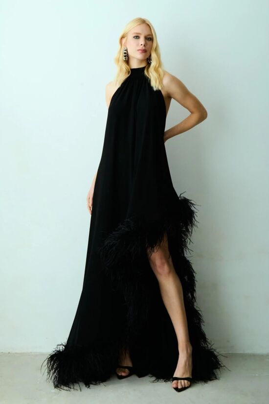Imagem de Vestido Mullet Barra Assimétrica E Amarração Pescoço Preto Zen