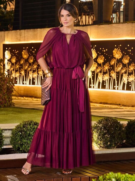 Imagem de Vestido Tule Drapeado Fúcsia Luzia Fazzolli