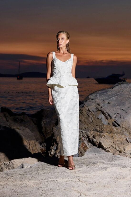 Imagem de Conjunto Corset Estruturado E Saia Lápis Mídi Off White Closet De Luxe