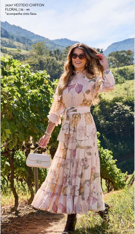 Imagem de Vestido Chiffon Estampado Com Elastex Luzia Fazzolli