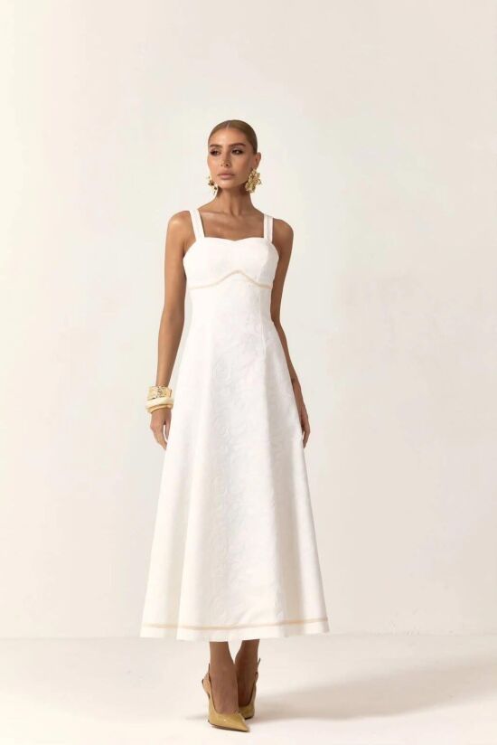 Imagem de Vestido Mídi Alfaiataria Bordado Off White Closet De Luxe