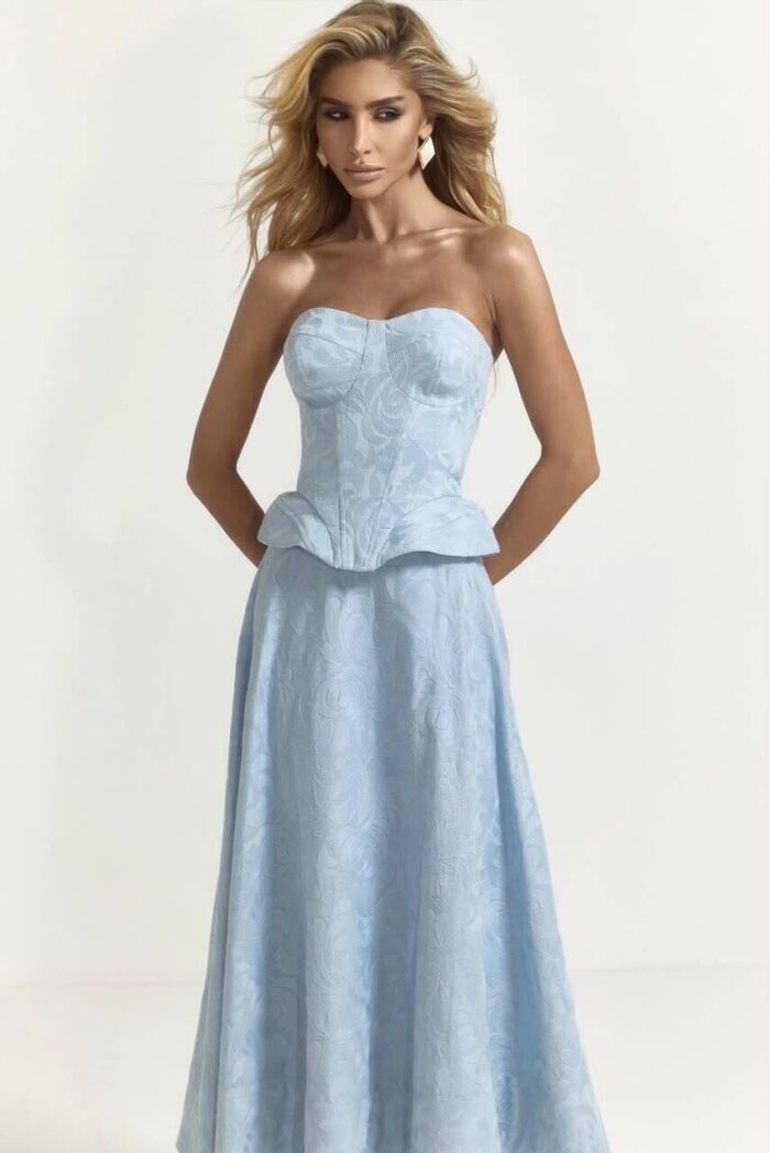 Imagem de Conjunto Corset Tomara Que Caia E Saia Mídi Godê Azul Closet De Luxe
