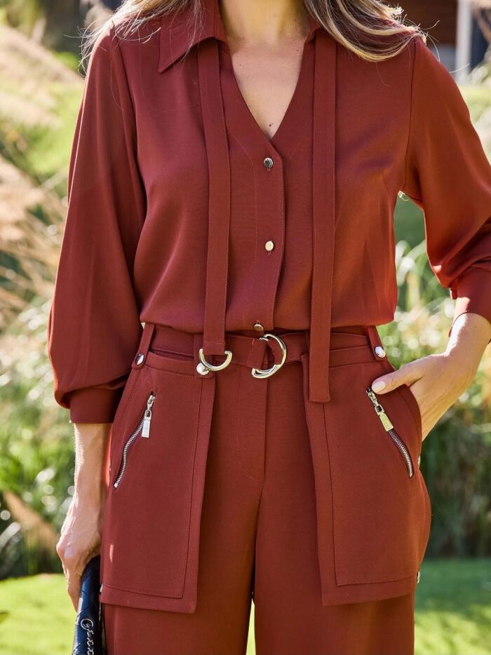 Imagem de Conjunto Crepe Bolso Removível Marrom Luzia Fazzolli