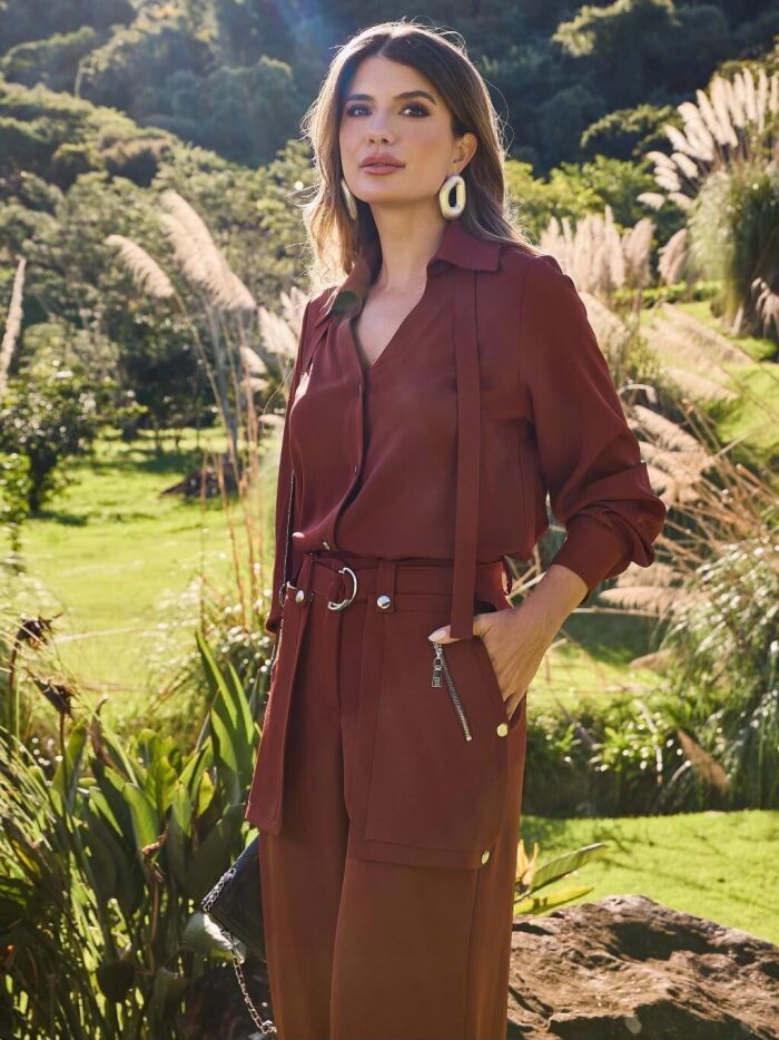 Imagem de Conjunto Crepe Bolso Removível Marrom Luzia Fazzolli