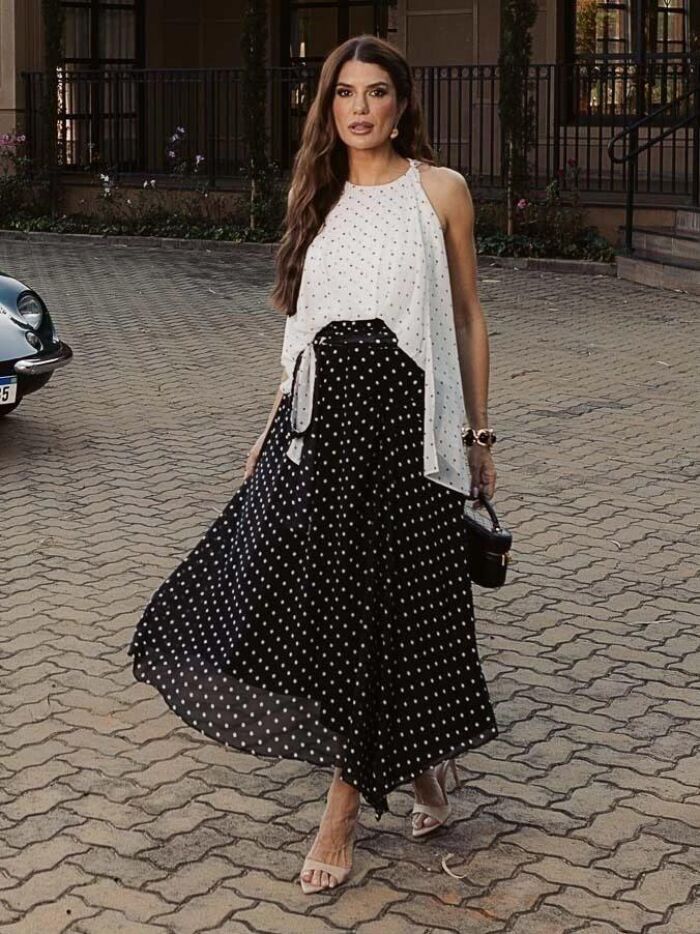 Imagem de Vestido Chiffon Estampado Assimétrico Poá Luzia Fazzolli