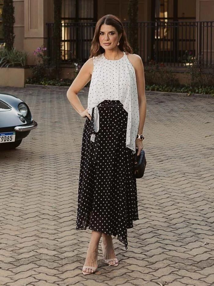 Imagem de Vestido Chiffon Estampado Assimétrico Poá Luzia Fazzolli