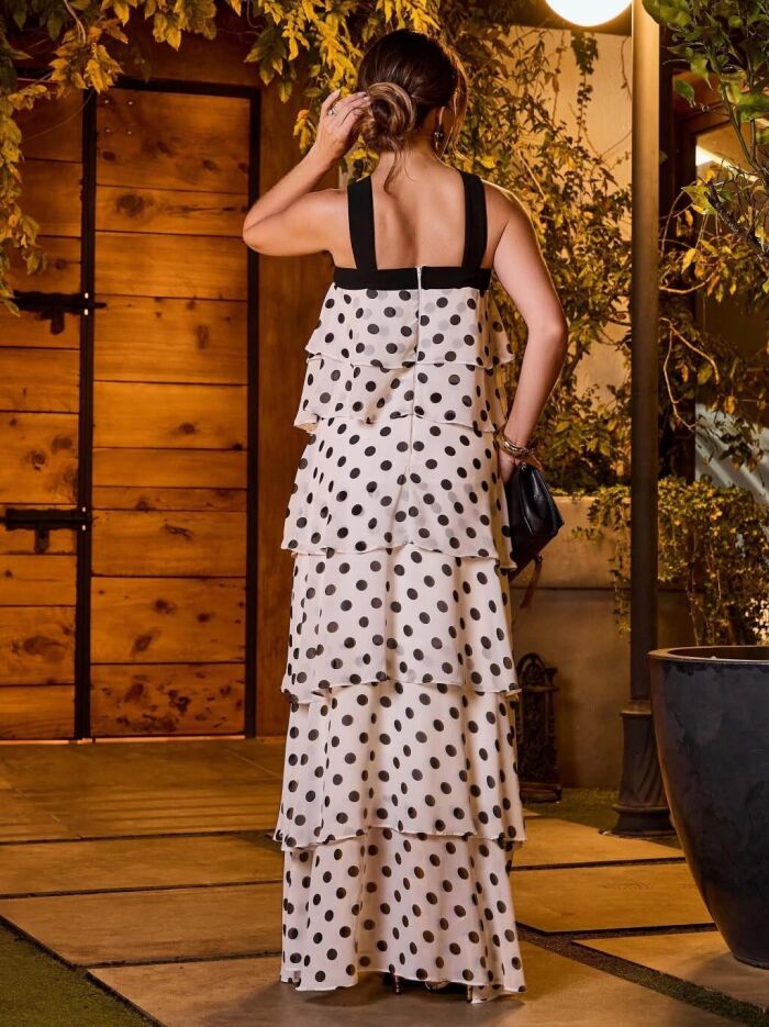 Imagem de Vestido Chiffon Poá Com Babados Poá Luzia Fazzolli