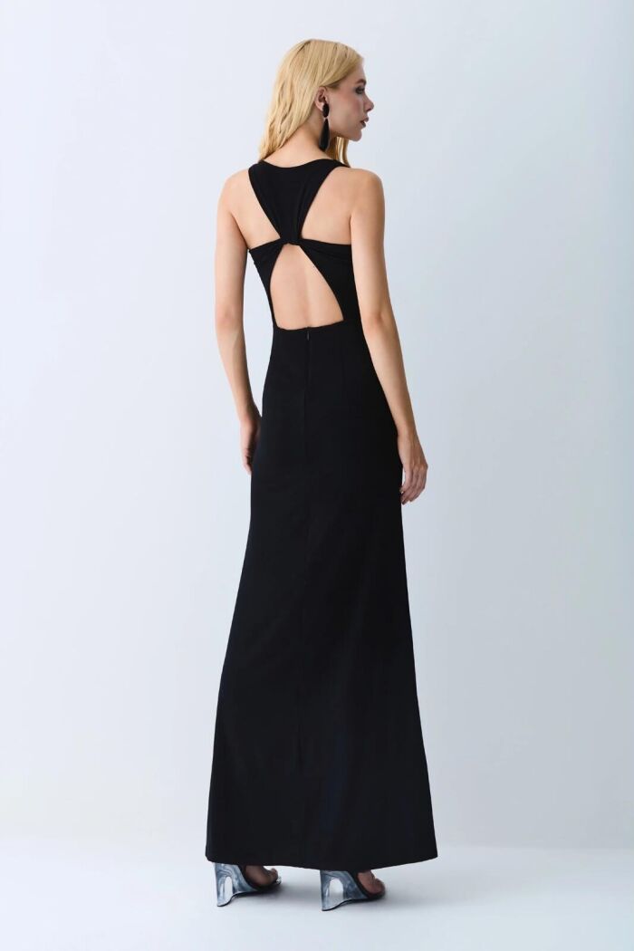 Imagem de Vestido Longo Decote V Abertura Costas E Capa Preto Zen