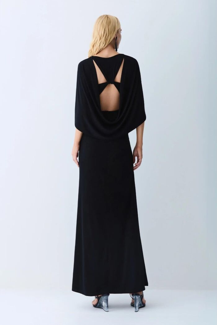 Imagem de Vestido Longo Decote V Abertura Costas E Capa Preto Zen