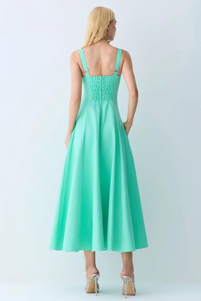 Imagem de Vestido Mídi Drapeados Busto E Recortes Cintura Verde Maresias Zen
