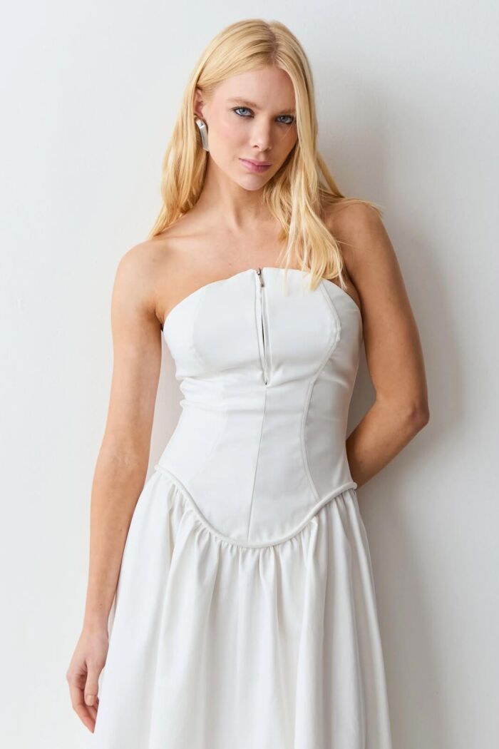 Imagem de Vestido Mídi Tomara Que Caia Zíper De Metal Frontal Off White Zen