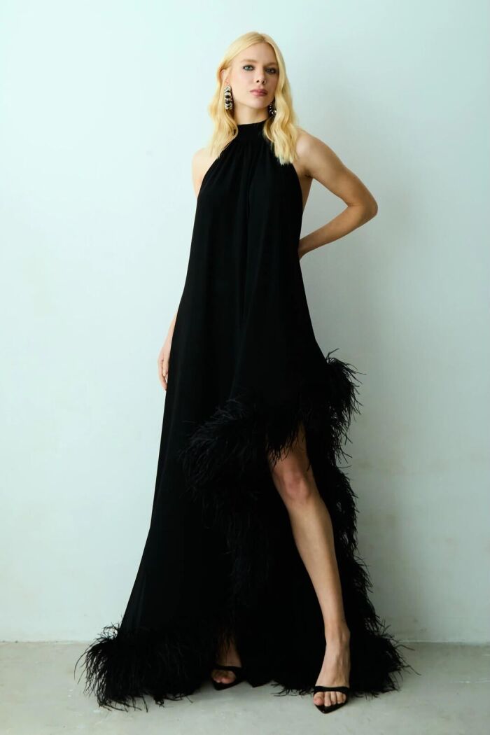 Imagem de Vestido Mullet Barra Assimétrica E Amarração Pescoço Preto Zen