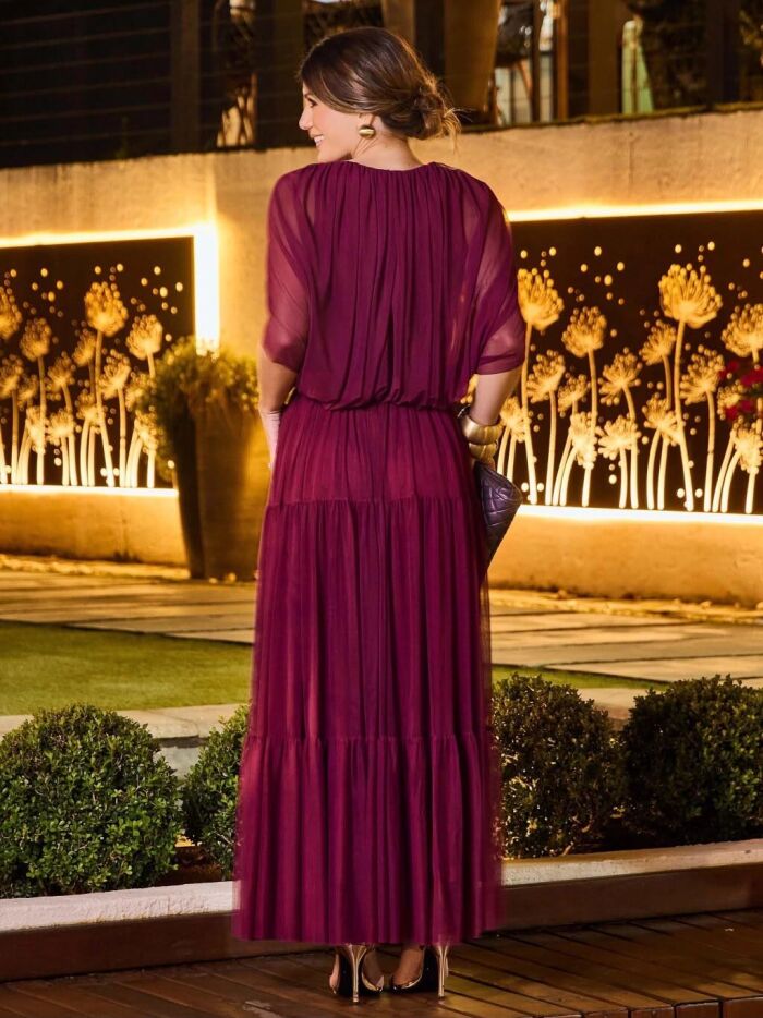 Imagem de Vestido Tule Drapeado Fúcsia Luzia Fazzolli
