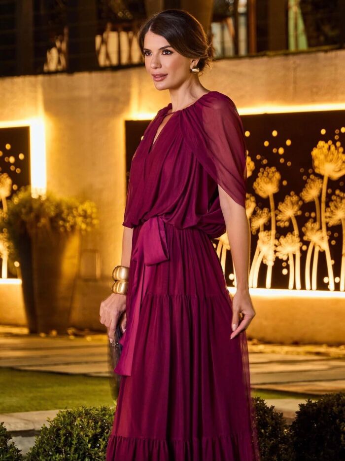 Imagem de Vestido Tule Drapeado Fúcsia Luzia Fazzolli