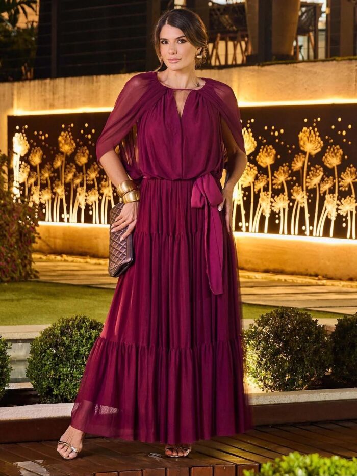 Imagem de Vestido Tule Drapeado Fúcsia Luzia Fazzolli