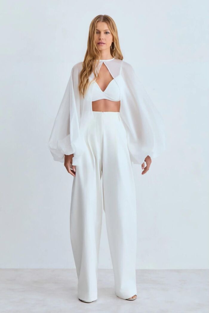 Imagem de Blusa Capa Mangas Bufantes E Amarração Off White